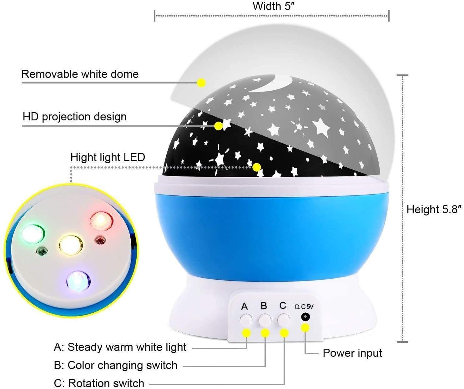 Star Night Projector Περιστρεφόμενο Φωτιστικό - Προτζέκτορας Δωματίου Αστεριών USB
